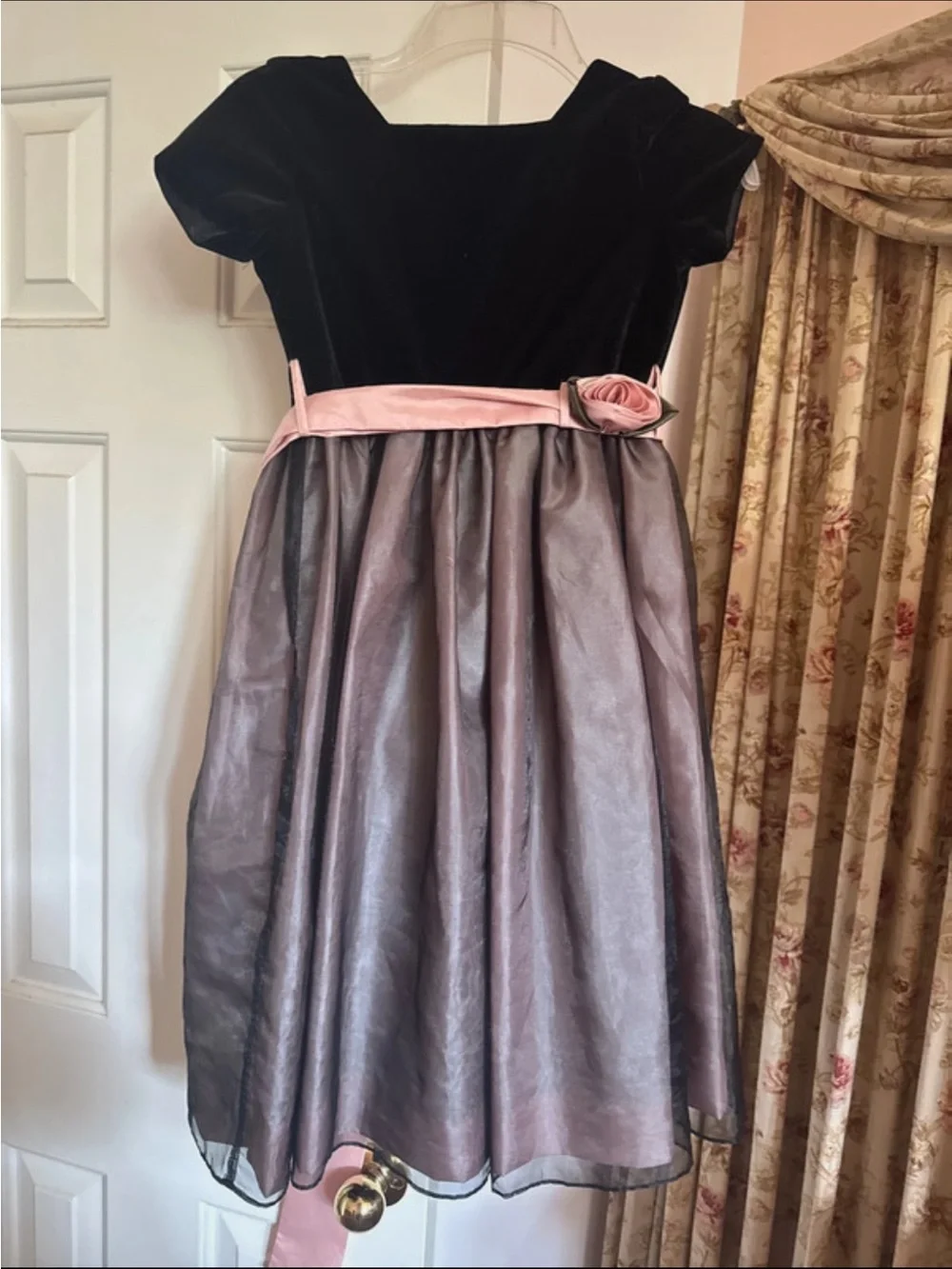 Juicy Couture Black Velvet & Pink Sash Party Dress with Shimmery Skirt